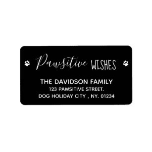 Pawsitive Wishes Cute Pet Dog Black Christmas Label