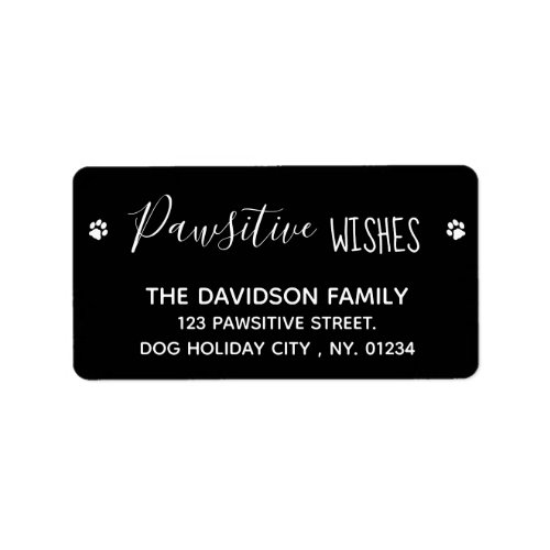 Pawsitive Wishes Cute Pet Dog Black Christmas Label