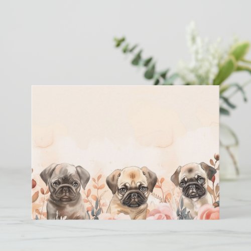 Pawsitively Adorable three Watercolor Pugs Thank You Card
