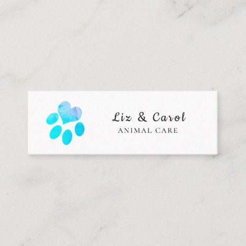 Pawsitively Blue  Watercolor Heart Pets  Paw Print Mini Business Card