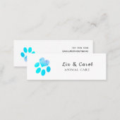 Pawsitively Blue  Watercolor Heart Pets  Paw Print Mini Business Card (Front/Back)