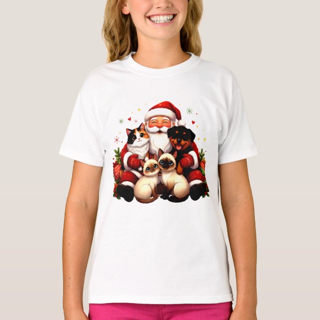 Pawsitively Cozy Christmas with Santa & Pets T-Shirt (Front)