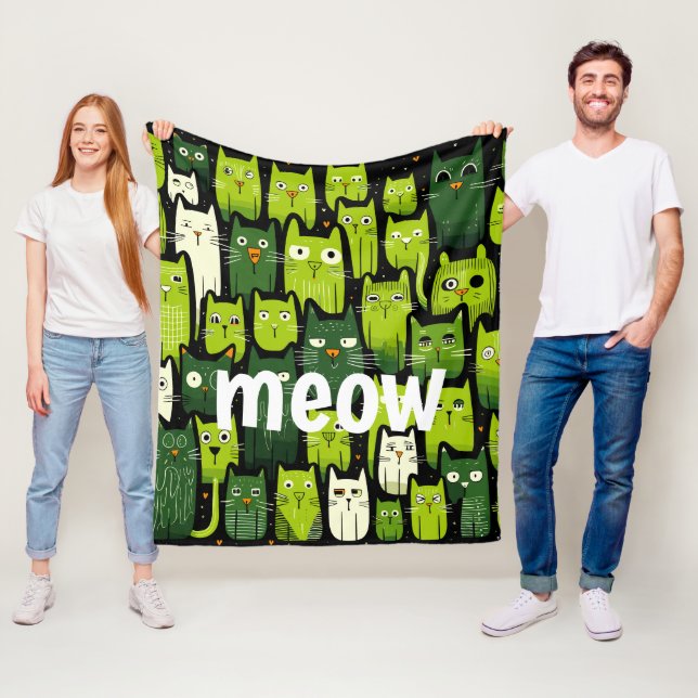 Pawsitively Cozy: Cute Funny Doodle Cat Lover Fleece Blanket (In Situ)