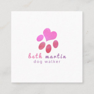 Pawsitively Cute Pink Watercolor Animal PETS Paw Square Business Card