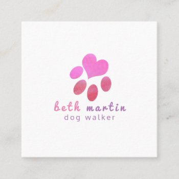 Pawsitively Cute Pink Watercolor Animal Pets Paw Square Business Card by 911business at Zazzle