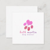Pawsitively Cute Pink Watercolor Animal PETS Paw Square Business Card (Front/Back)