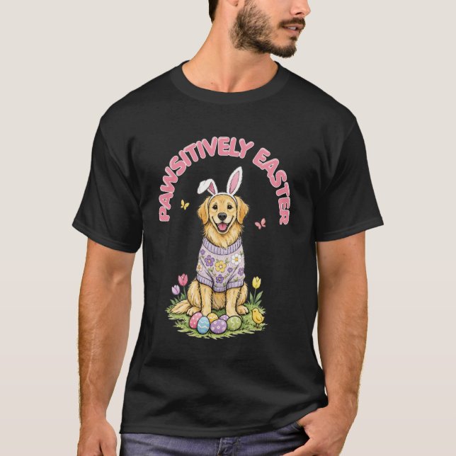Pawsitively Easter Golden Retriever Bunny Ears Egg T-Shirt (Front)