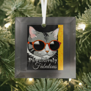 Pawsitively Fabulous Cat Glass Ornament