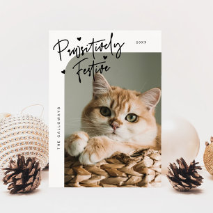 Pawsitively Festive Cat Photo White Christmas Holiday Card