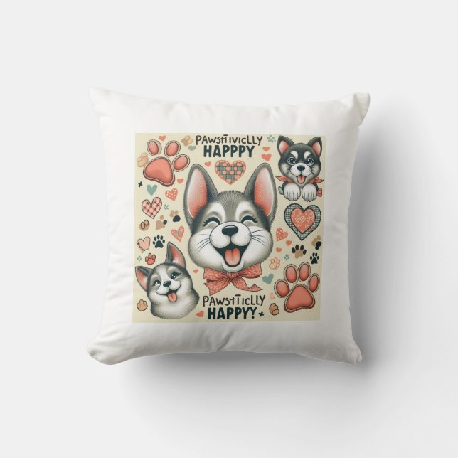  Pawsitively Happy Throw Pillow (Front)