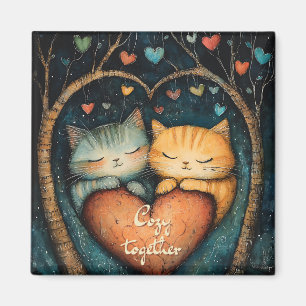 Pawsitively in Love Cozy Together Illustration Magnet