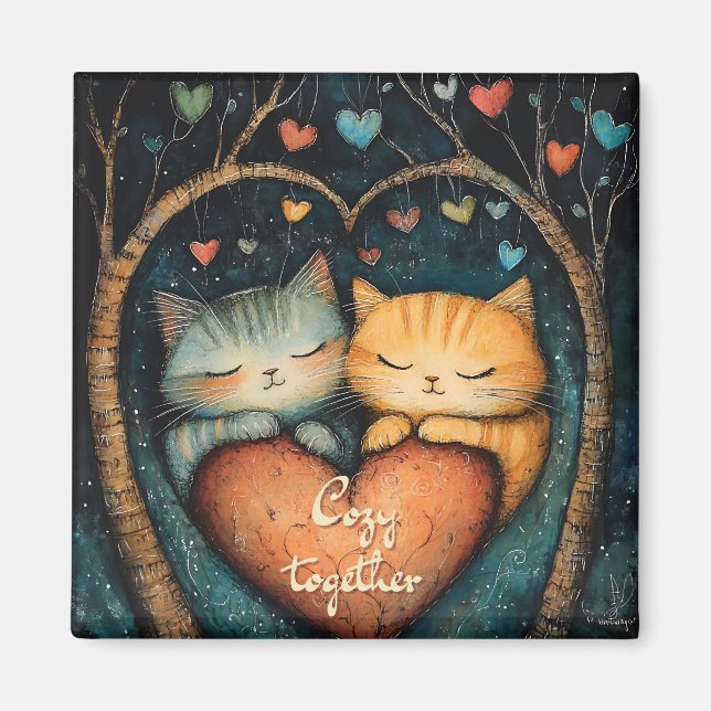 Pawsitively in Love Cozy Together Illustration  Magnet (Front)