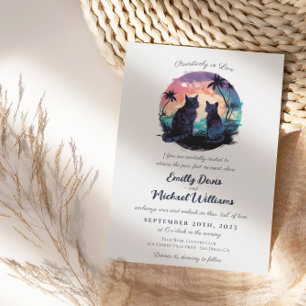 Pawsitively in Love Sunset Romantic Cats Wedding Invitation