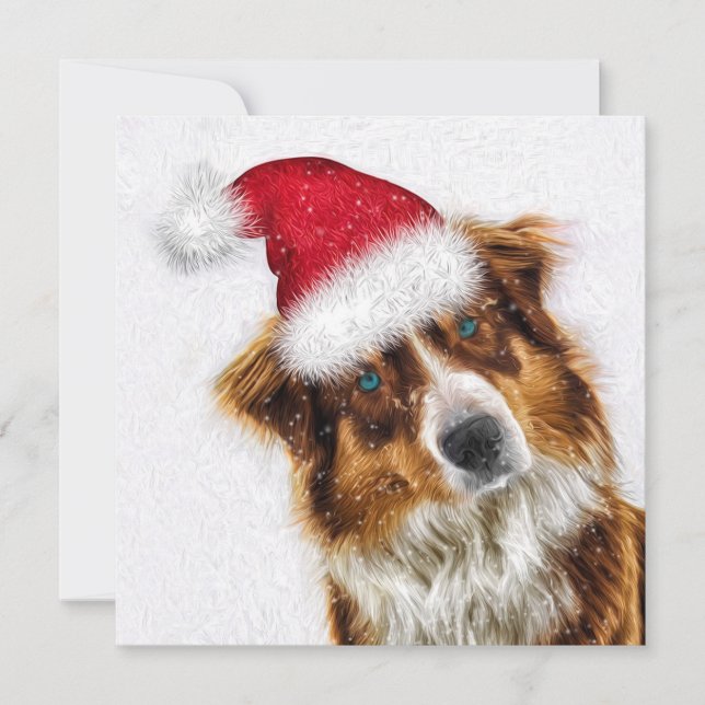 Pawsitively Joyous Australian Shepherd Santa Dog Holiday Card (Front)