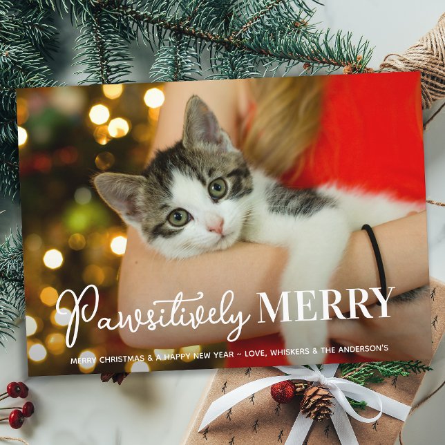 Pawsitively Merry Custom Pet Cat Photo Christmas Holiday Card (Creator Uploaded)