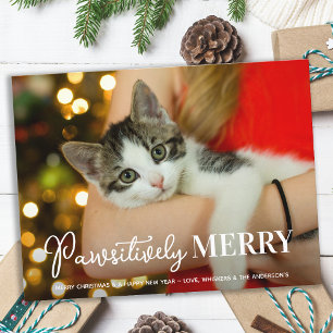 Pawsitively Merry Custom Pet Cat Photo Christmas Holiday Postcard