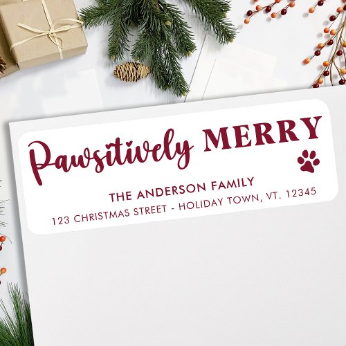 Pawsitively Merry Custom Pet Paw Return Address  Label