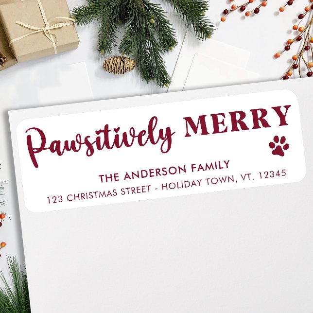 Pawsitively Merry Custom Pet Paw Return Address  Label (Creator Uploaded)