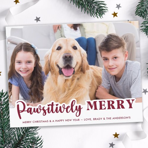 Pawsitively Merry Cute Personalized Pet Dog Photo Holiday Postcard