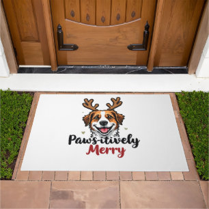 Pawsitively Merry Funny Christmas Dog Reindeer Doormat