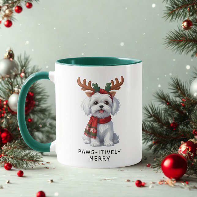 Pawsitively Merry Maltese Dog Christmas Coffee Mug (Creator Uploaded)