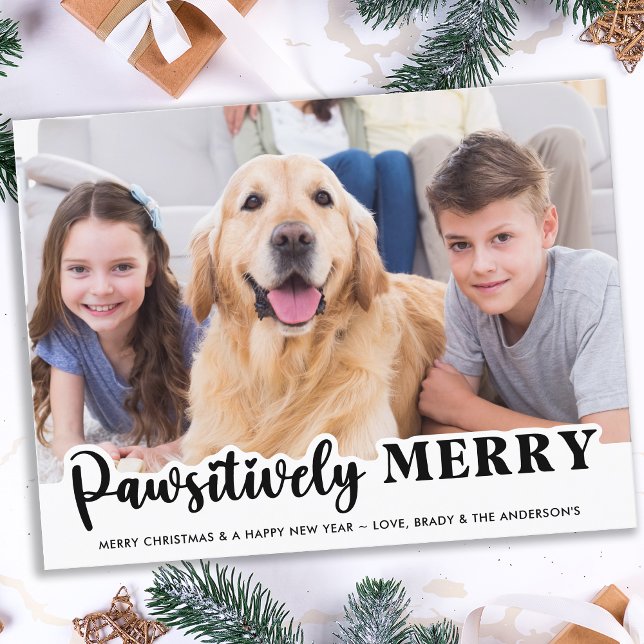 Pawsitively Merry Modern Customized Pet Dog Photo Holiday Postcard (Creator Uploaded)
