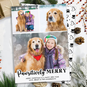 Pawsitively Merry Personalized 3 Photo Dog Lover Holiday Card