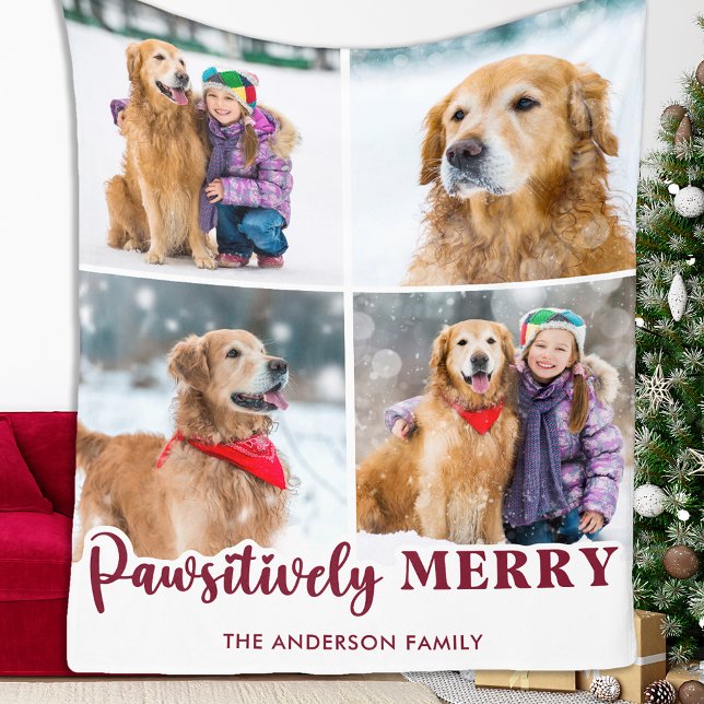 Pawsitively Merry Personalized Pet Photo Christmas Fleece Blanket (Creator Uploaded)
