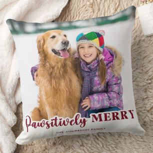 Pawsitively Merry Personalized Pet Photo Christmas Throw Pillow