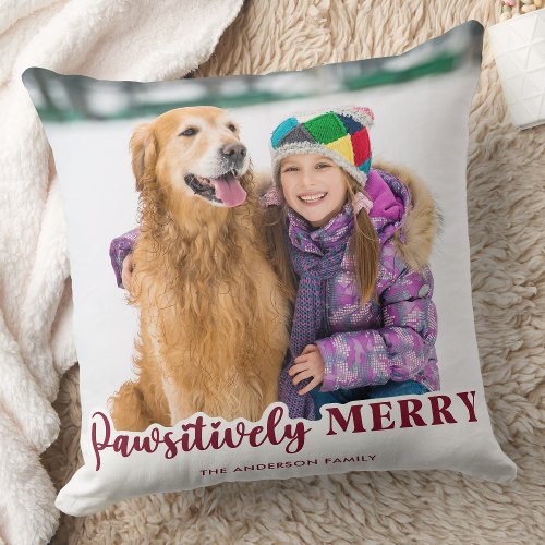 Pawsitively Merry Personalized Pet Photo Christmas Throw Pillow