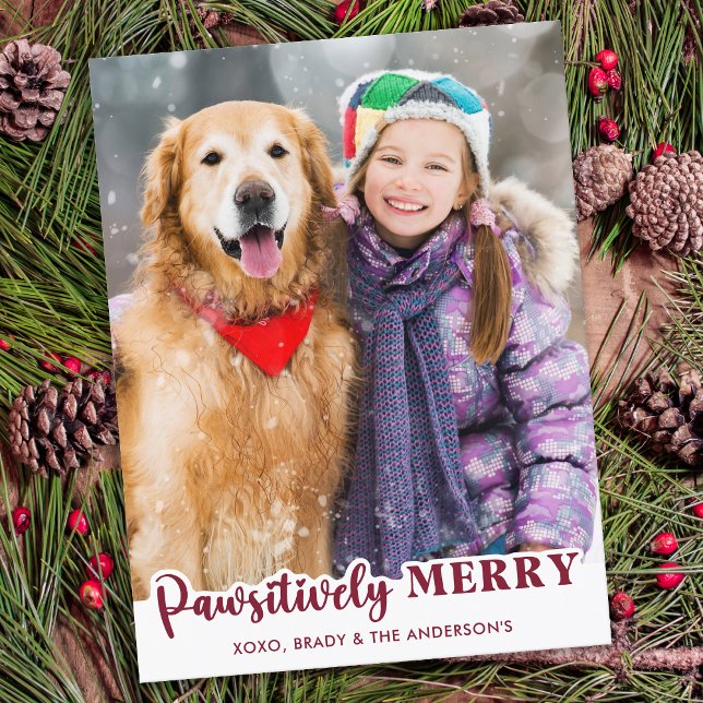 Pawsitively Merry Personalized Pet Photo Dog Lover Holiday Postcard (Creator Uploaded)