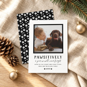 Pawsitively Pet Photo Paw Prints Black and White Holiday Card