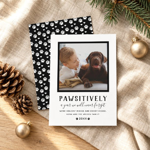 Pawsitively Pet Photo Paw Prints Black and White Holiday Card