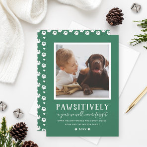 Pawsitively Pet Photo Paw Prints Green Holiday Card