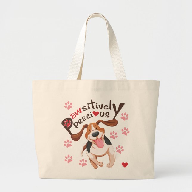 Pawsitively Precious Running Beagle Dog Tote Bag (Front)