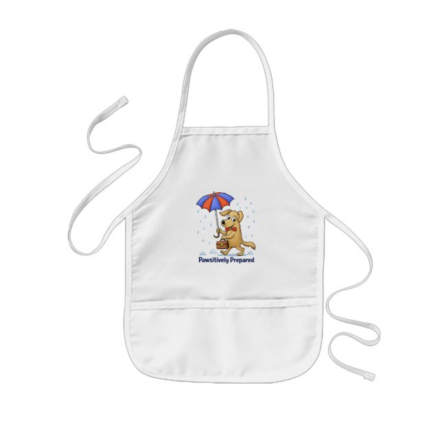 Pawsitively Prepared – Cute Dog with Umbrella Kids' Apron (Front)
