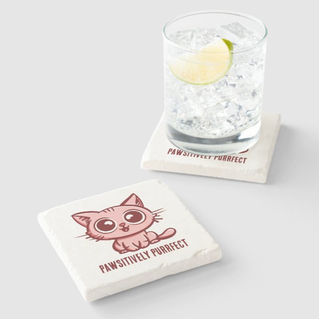 Pawsitively Purrfect, Beautiful Manga Kitten Stone Coaster (Side)