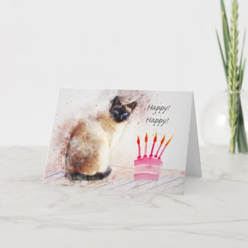Pawsitively Purrfect Birthday Siamese Cat Cake Card