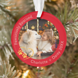 Pawsitively Rescued Pet Dog Photo Red Ornament