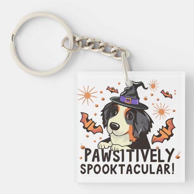 Pawsitively Spooktacular! - Halloween Bernese Dog Keychain (Front)