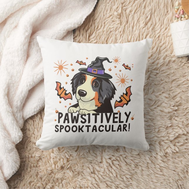 Pawsitively Spooktacular! - Halloween Bernese Dog Throw Pillow (Blanket)
