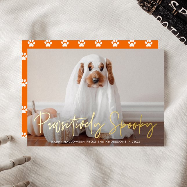 Pawsitively Spooky Halloween Pet Photo Foil Holiday Card (Creator Uploaded)