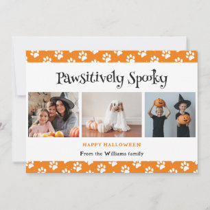 Pawsitively Spooky Orange Pet Photo Halloween Holiday Card