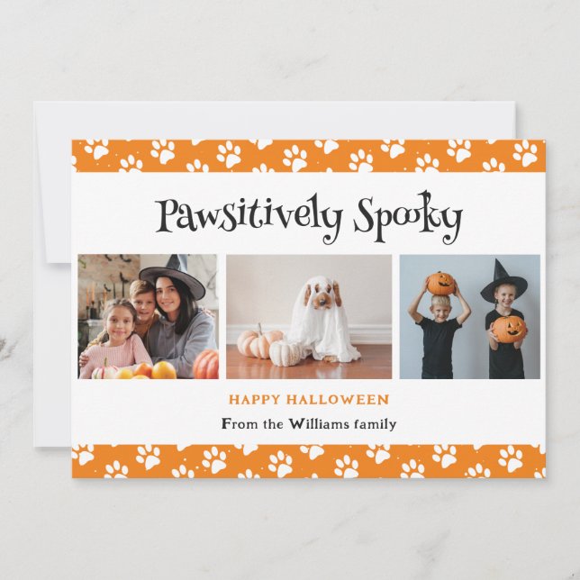 Pawsitively Spooky Orange Pet Photo Halloween  Holiday Card (Front)