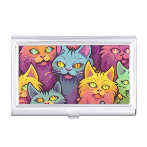 Pawsitively Stylish Street Cats Pattern  Business Card Case