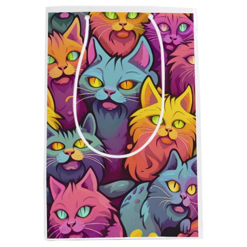 Pawsitively Stylish Street Cats Pattern  Medium Gift Bag
