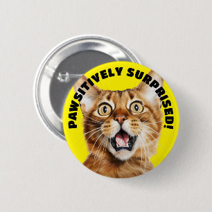 PAWSITIVELY SURPRISED! Funny Crazy Cat Yellow Button