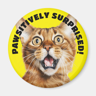 PAWSITIVELY SURPRISED! Funny Crazy Cat Yellow Magnet