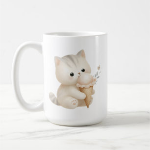 Pawsitively Sweet Happy Cat with Ice Cream Cone Coffee Mug