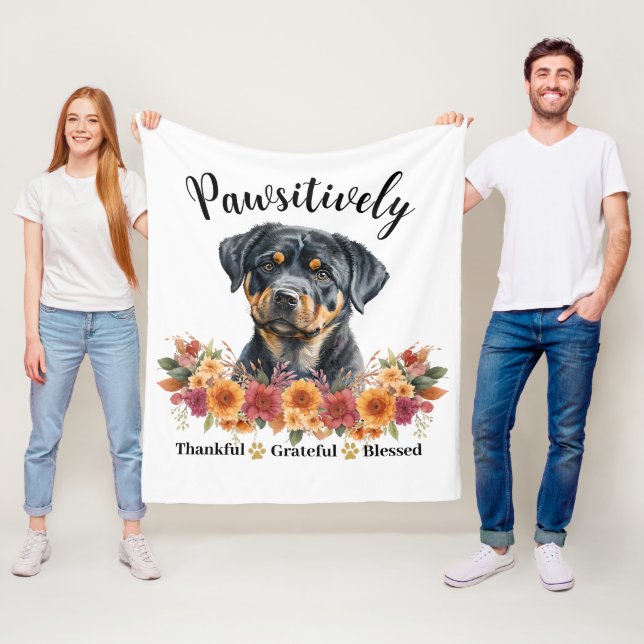 Pawsitively Thankful Grateful Blessed Cute Dog Fleece Blanket (In Situ)